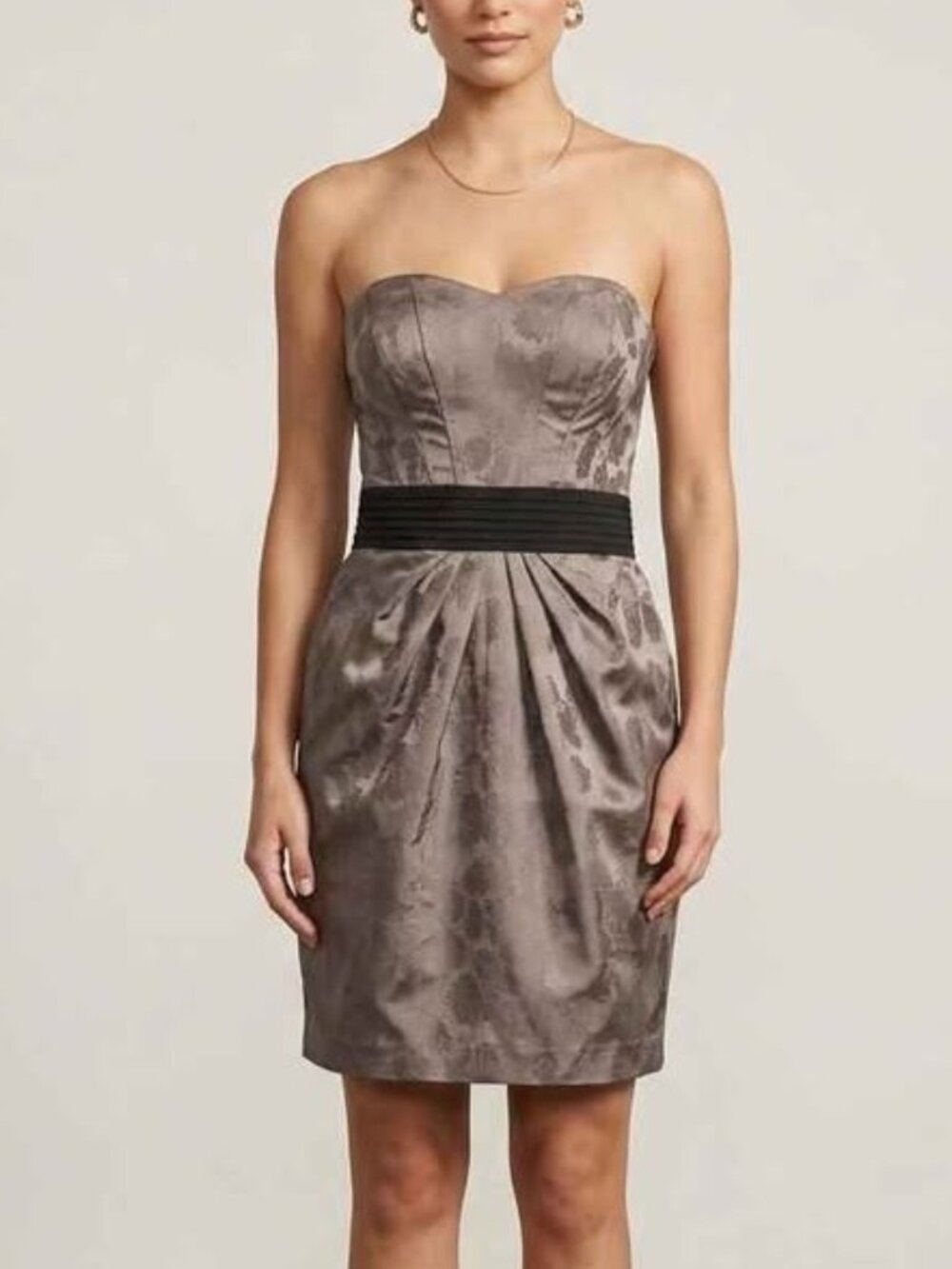 Vintage H&M Strapless Pleated Tulip Mini Cocktail Dress Mauve / Brown, Size 8